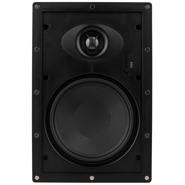 Detailed view of the in wall speaker with grille off